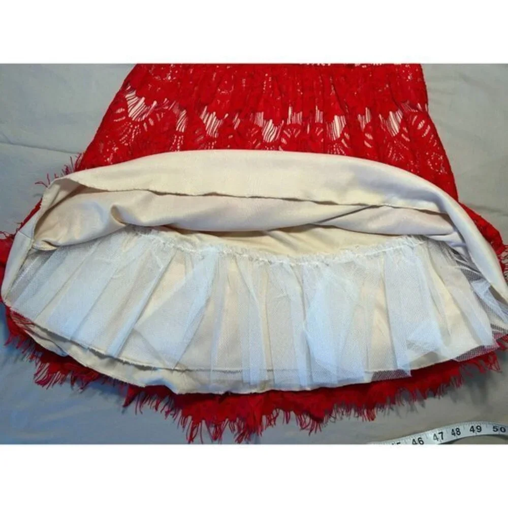 Juniors Red Lace Strapless Mini Dress‎ Lined Tulle  Size 9/10 Homecoming Party